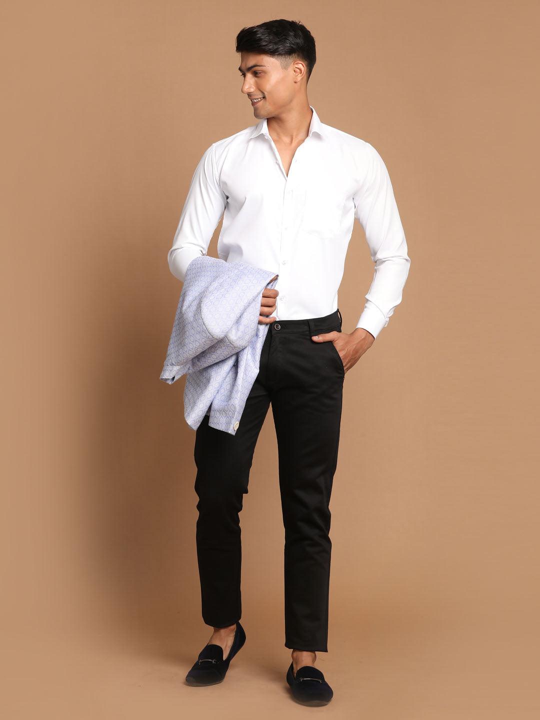 VASTRAMAY Men's White Cotton Solid Shirt - Uboric