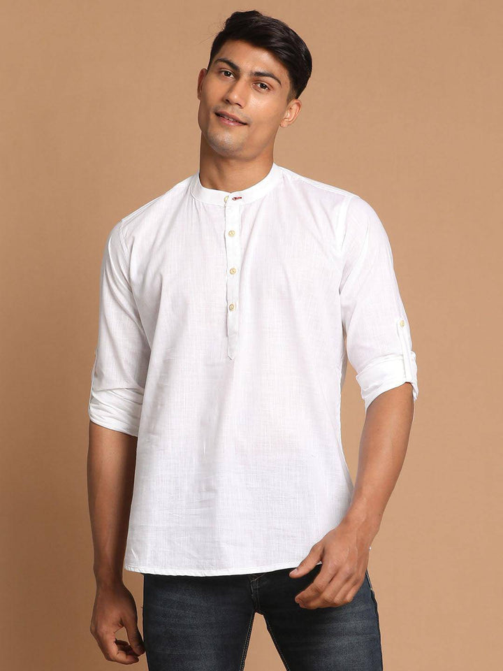 VASTRAMAY Men's White Short Cotton Kurta - Uboric