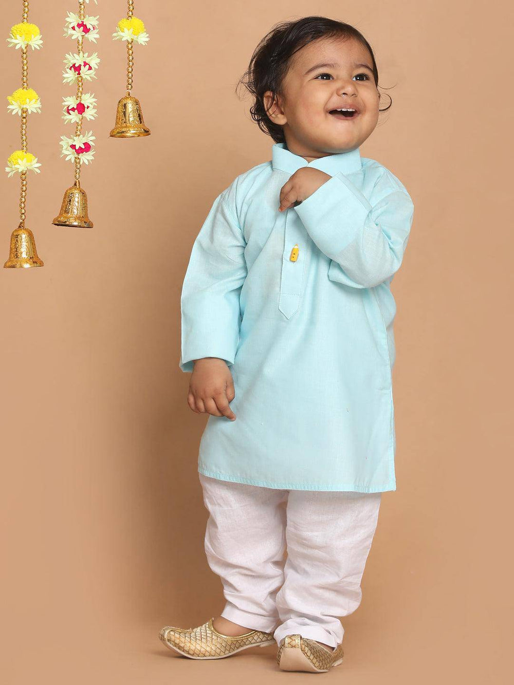 VASTRAMAY SISHU Boy's Aqua Blue Kurta With White Pyjama Set - Uboric