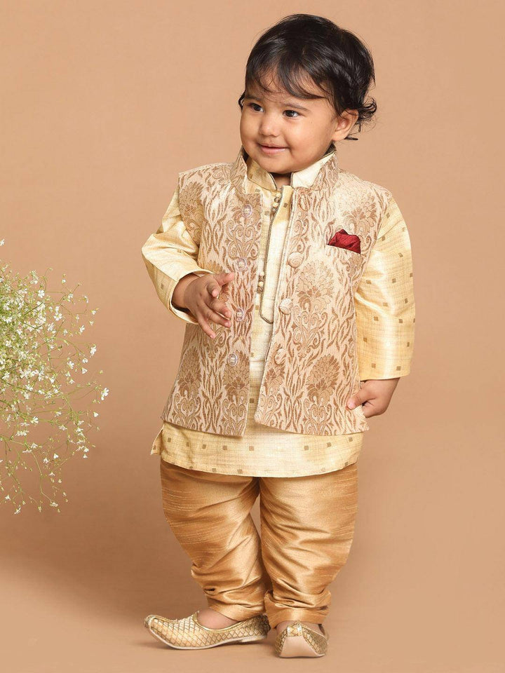 VASTRAMAY SISHU Boy's Beige Ethnic Motifs Printed Kurta with Pyjamas - Uboric