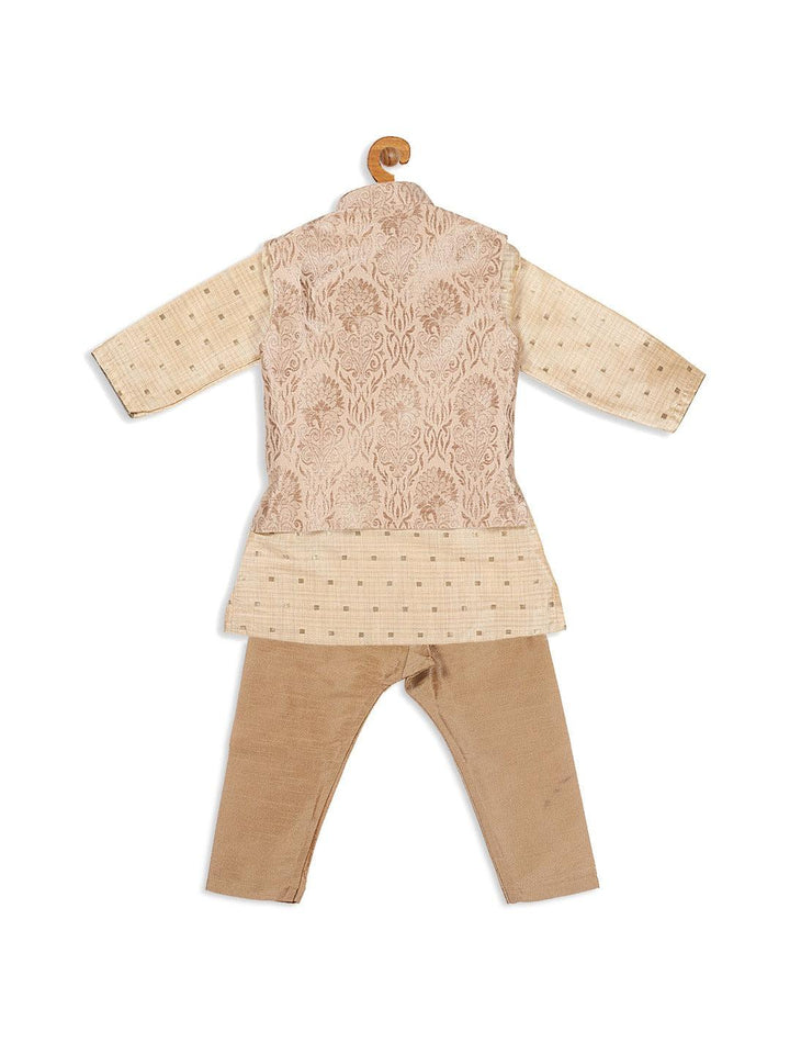 VASTRAMAY SISHU Boy's Beige Ethnic Motifs Printed Kurta with Pyjamas - Uboric