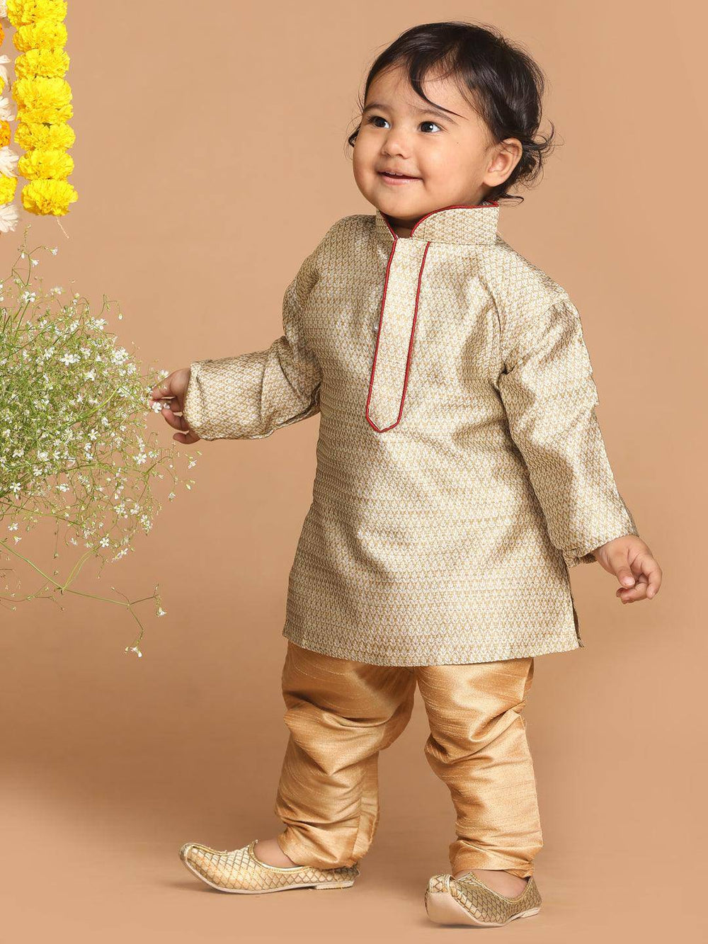 VASTRAMAY SISHU Boy's Beige Kurta With Pyjama Set - Uboric