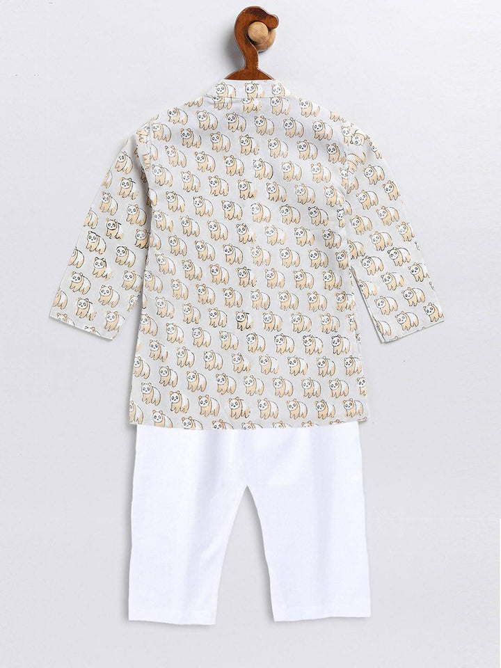 VASTRAMAY SISHU Boy's Beige Panda Printed Cotton Kurta Pyjama Set - Uboric