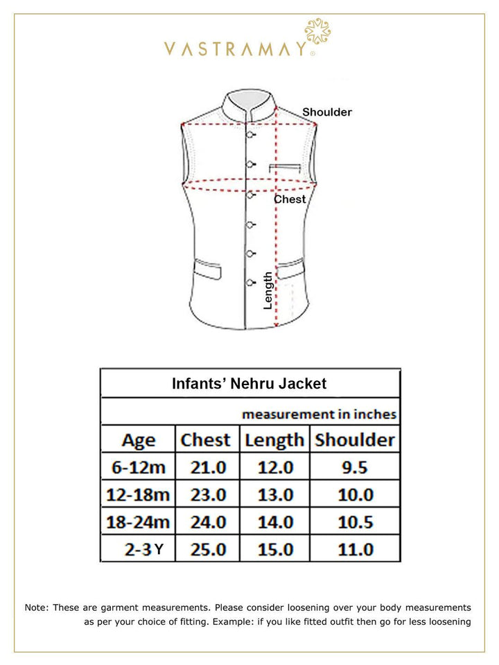 VASTRAMAY SISHU Boy's Black and Gold Silk Blend Nehru Jacket - Uboric