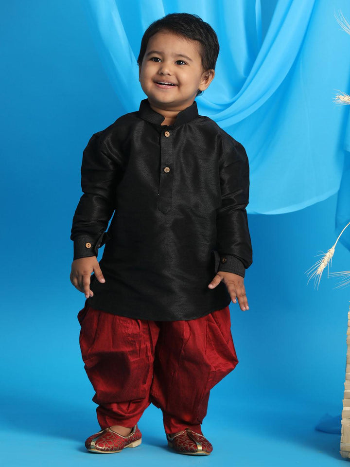 VASTRAMAY SISHU Boy's Black Kurta And Maroon Cowl Dhoti Set - Uboric