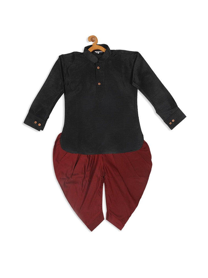 VASTRAMAY SISHU Boy's Black Kurta And Maroon Cowl Dhoti Set - Uboric