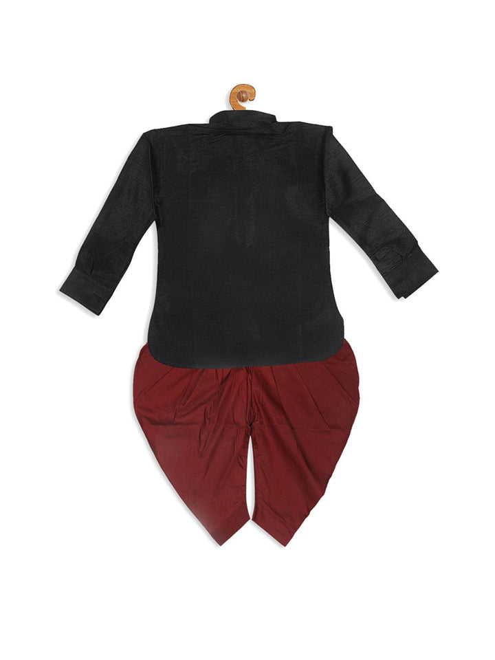 VASTRAMAY SISHU Boy's Black Kurta And Maroon Cowl Dhoti Set - Uboric