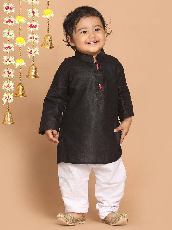 VASTRAMAY SISHU Boy's Black Kurta With White Pyjama Set - Uboric