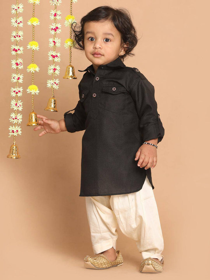 VASTRAMAY SISHU Boy's Black Pathani Kurta With Patiala Set - Uboric