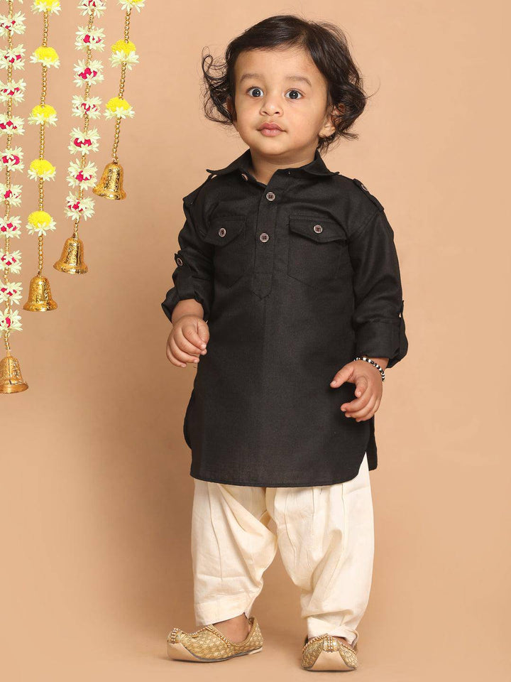 VASTRAMAY SISHU Boy's Black Pathani Kurta With Patiala Set - Uboric