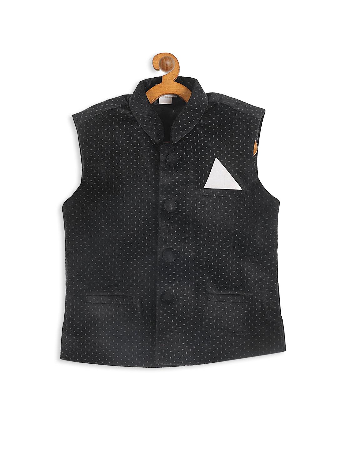 VASTRAMAY SISHU Boy's Black Polka Dot Printed Slim-Fit Nehru Jacket - Uboric