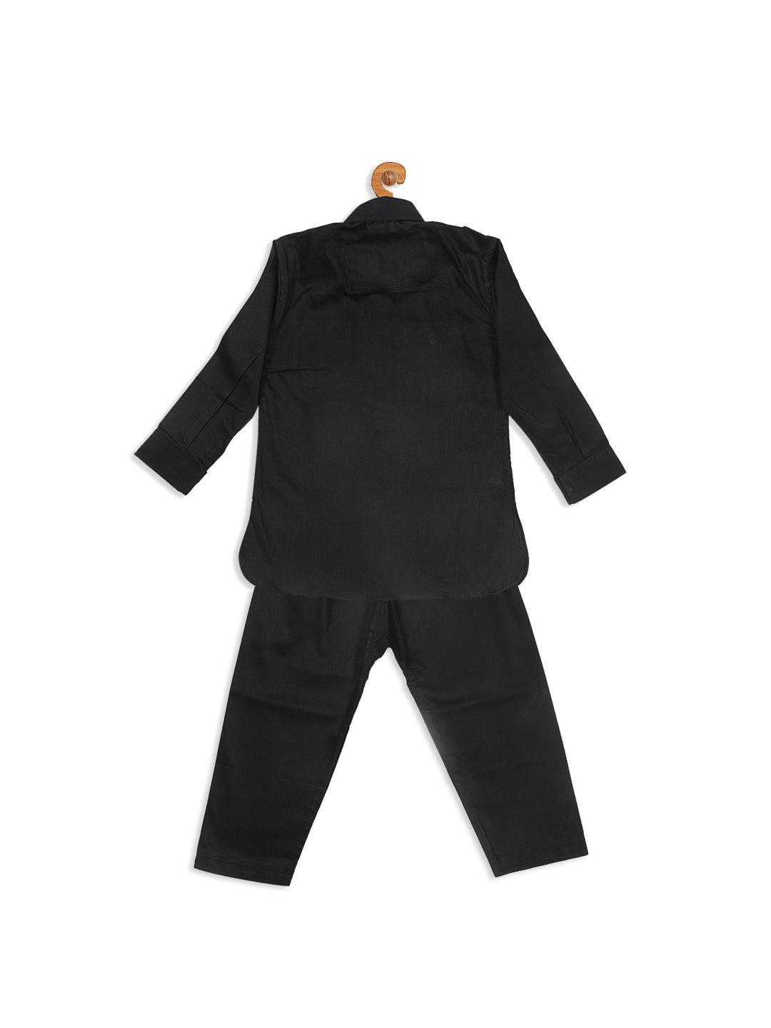 VASTRAMAY SISHU Boy's Black Pure Cotton Pathani Style Kurta With Pyjama Set - Uboric