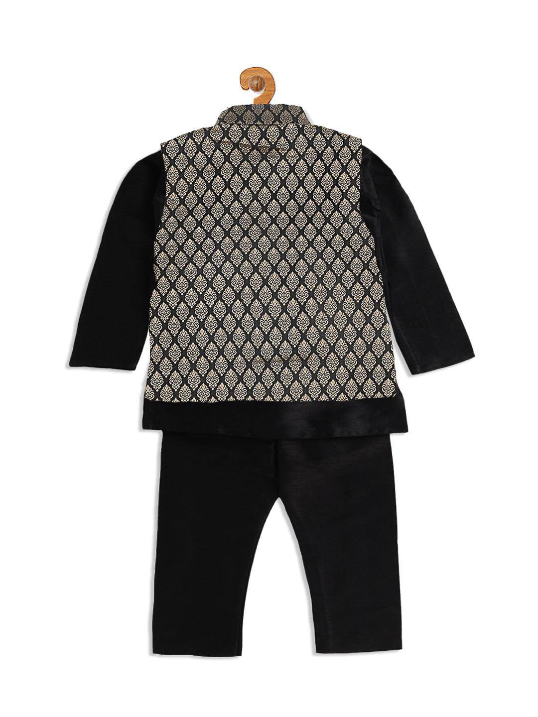 VASTRAMAY SISHU Boy's Black Woven Design Slim Fit Nehru Jacket And Black Kurta Pyjama Set - Uboric