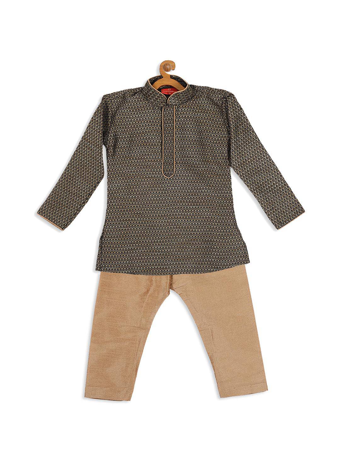 VASTRAMAY SISHU Boy's Black Woven Kurta And Rose Gold Pyjama Set - Uboric