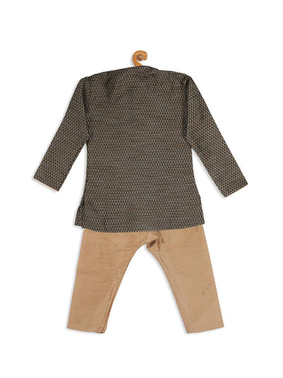 VASTRAMAY SISHU Boy's Black Woven Kurta And Rose Gold Pyjama Set - Uboric