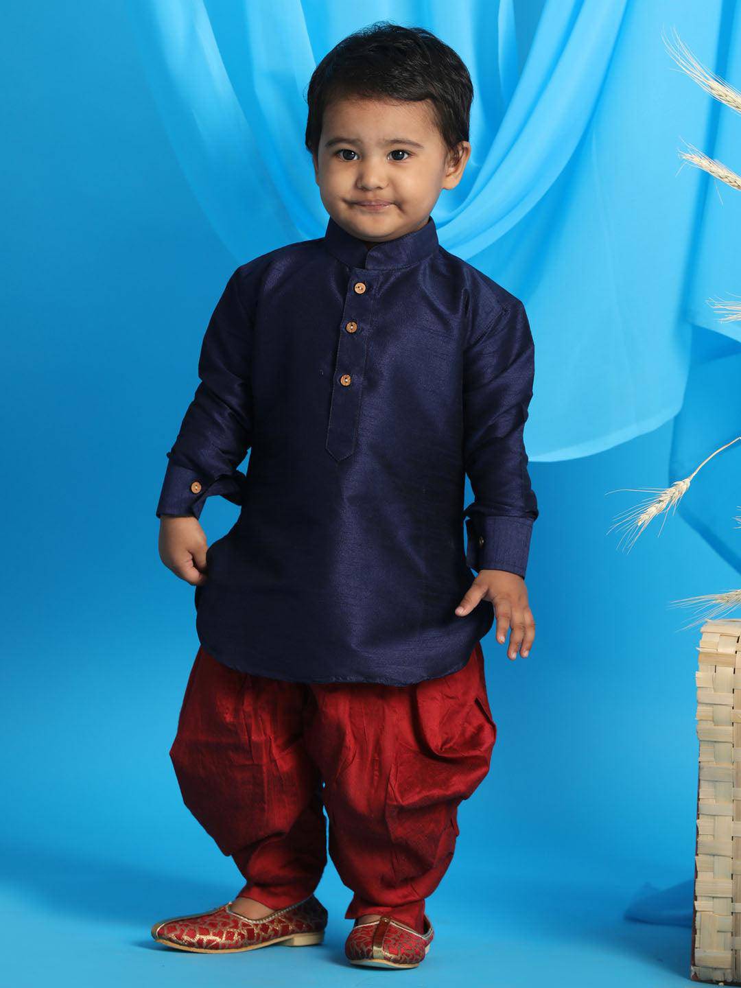 VASTRAMAY SISHU Boy's Blue & Maroon Kurta With Dhoti Pant Set - Uboric