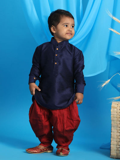 VASTRAMAY SISHU Boy's Blue & Maroon Kurta With Dhoti Pant Set - Uboric