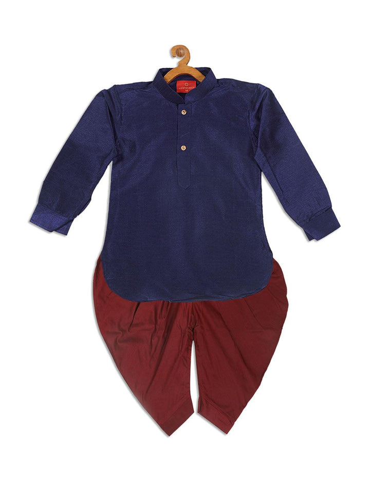 VASTRAMAY SISHU Boy's Blue & Maroon Kurta With Dhoti Pant Set - Uboric