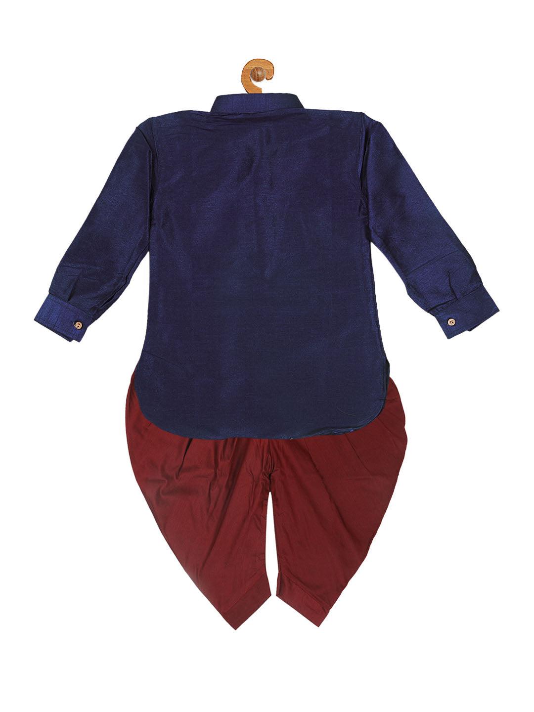 VASTRAMAY SISHU Boy's Blue & Maroon Kurta With Dhoti Pant Set - Uboric