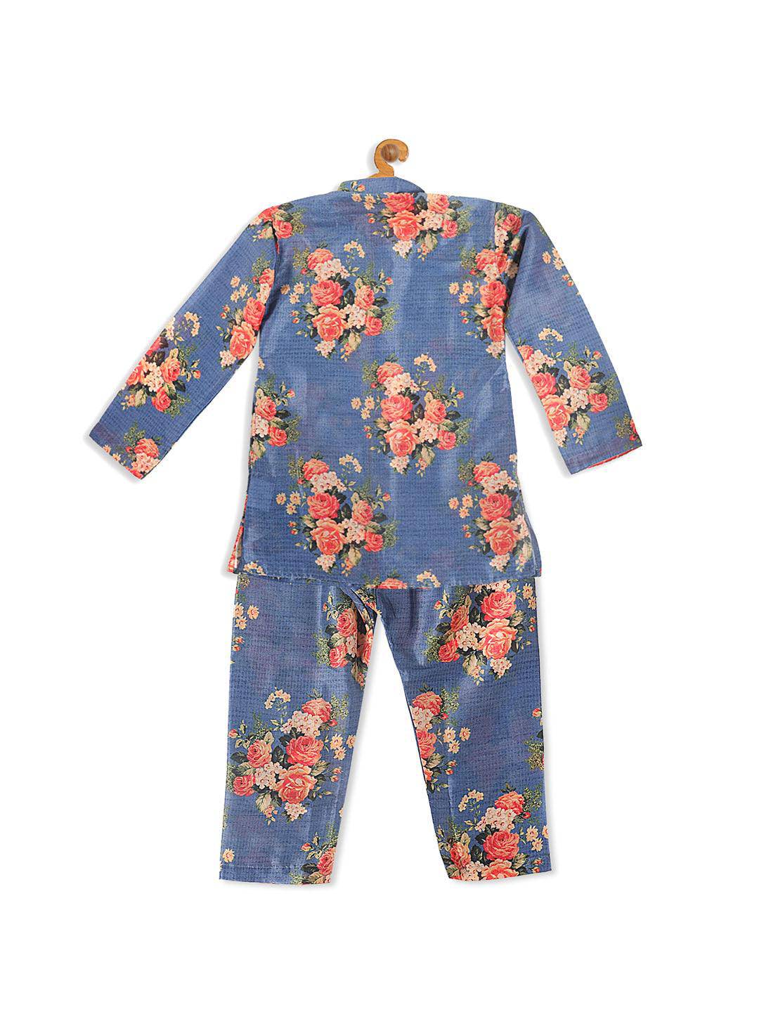 VASTRAMAY SISHU Boy's Blue Floral Printed Kurta With Pyjama Set - Uboric