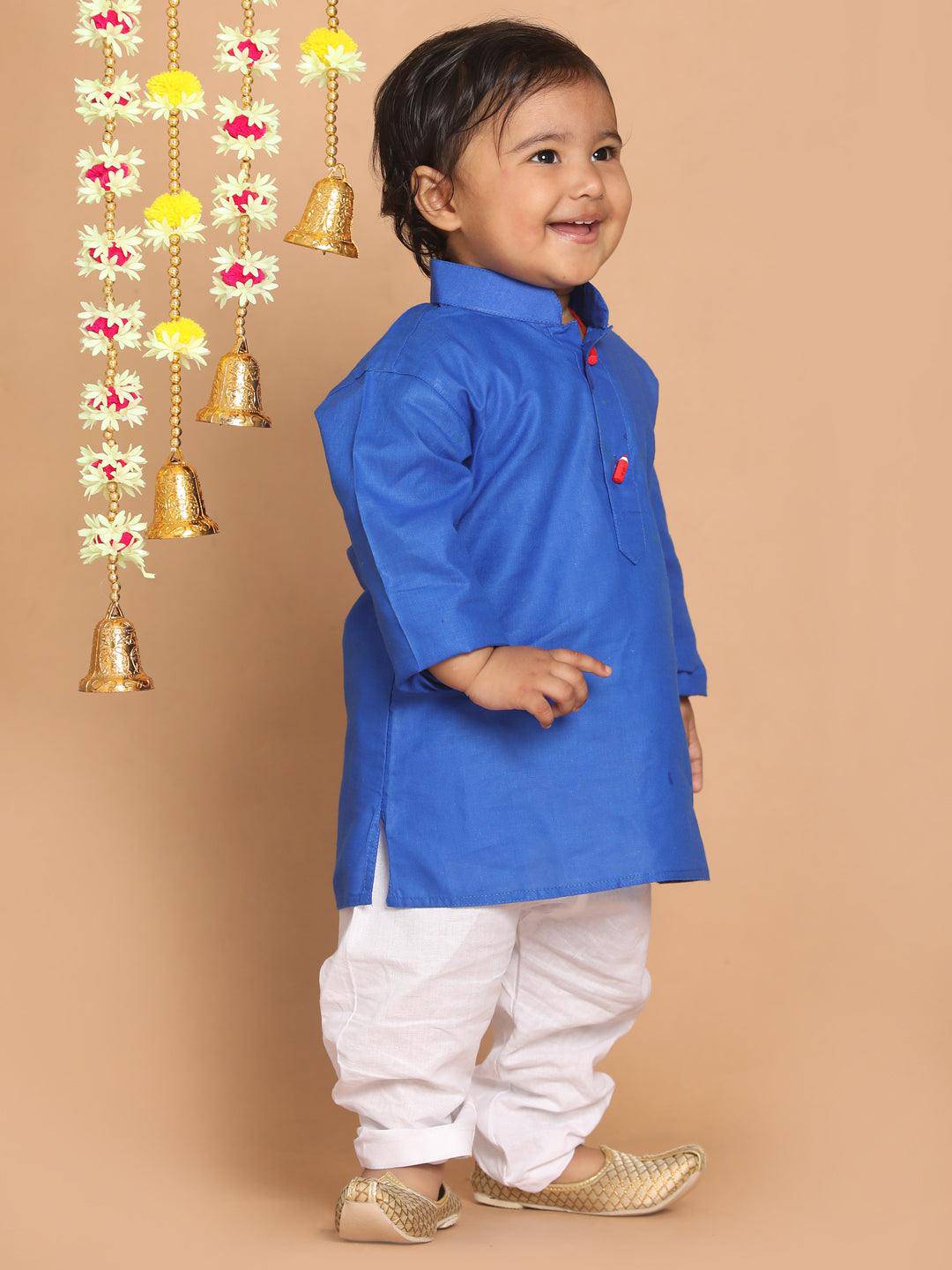 VASTRAMAY SISHU Boy's Blue Kurta With White Pyjama Set - Uboric