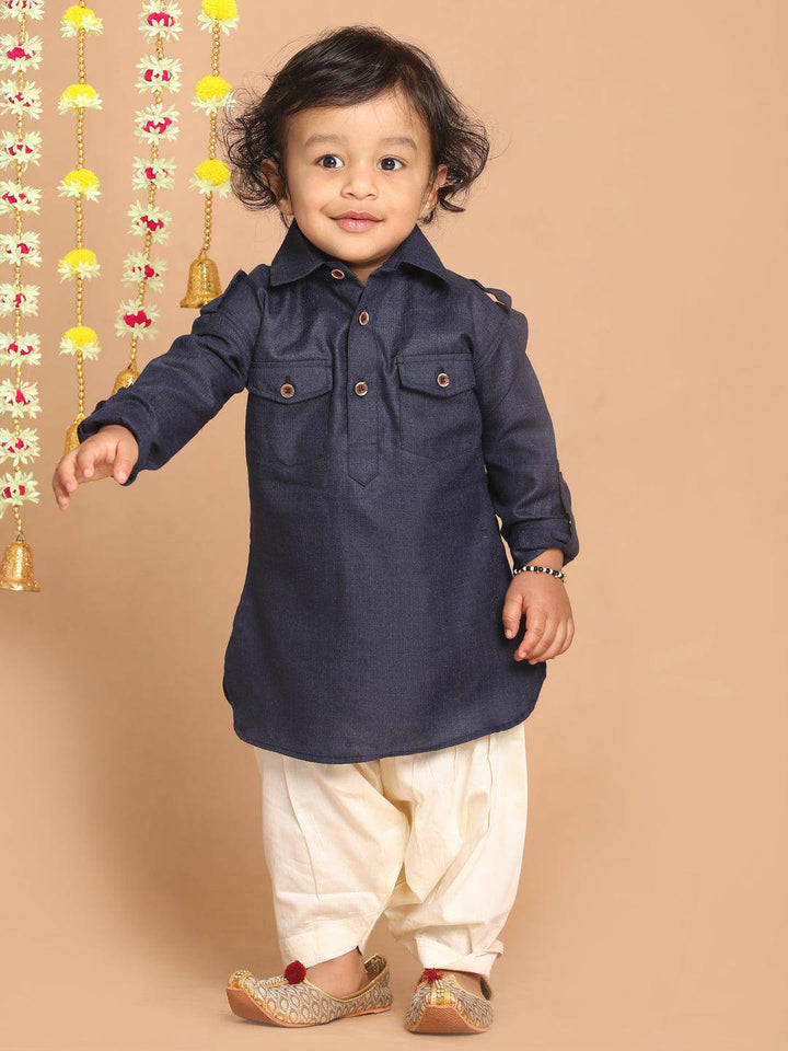 VASTRAMAY SISHU Boy's Blue Pathani Kurta With Patiala Set - Uboric