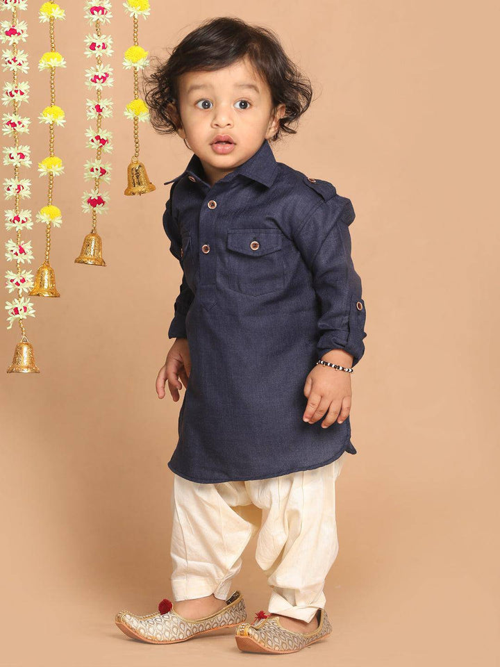 VASTRAMAY SISHU Boy's Blue Pathani Kurta With Patiala Set - Uboric