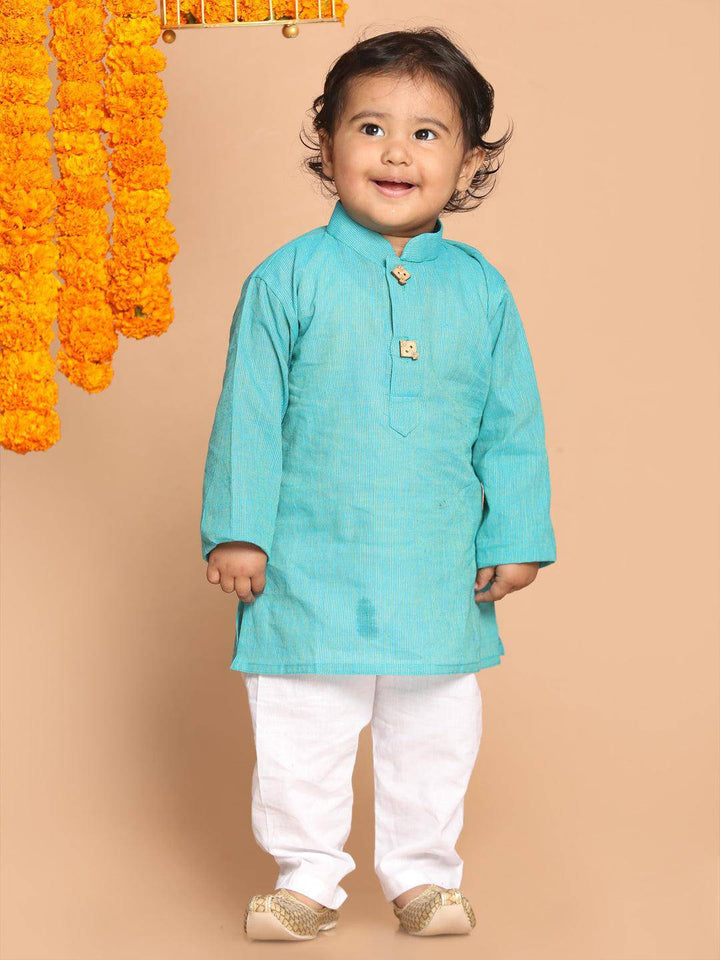 VASTRAMAY SISHU Boy's Blue Pure Cotton Kurta With White Pyjama Set - Uboric