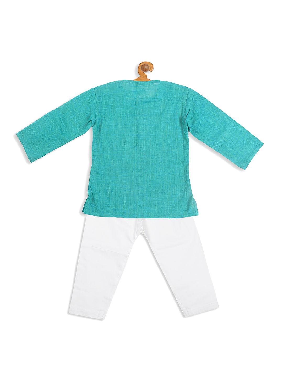 VASTRAMAY SISHU Boy's Blue Pure Cotton Kurta With White Pyjama Set - Uboric