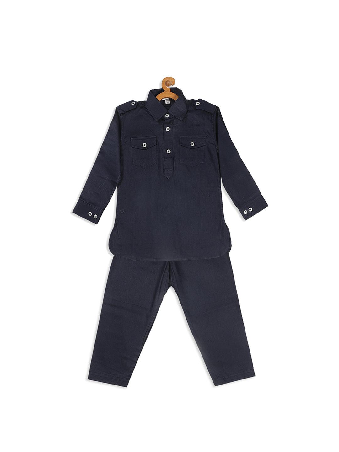 VASTRAMAY SISHU Boy's Blue Pure Cotton Pathani Kurta With Pyjama Set - Uboric