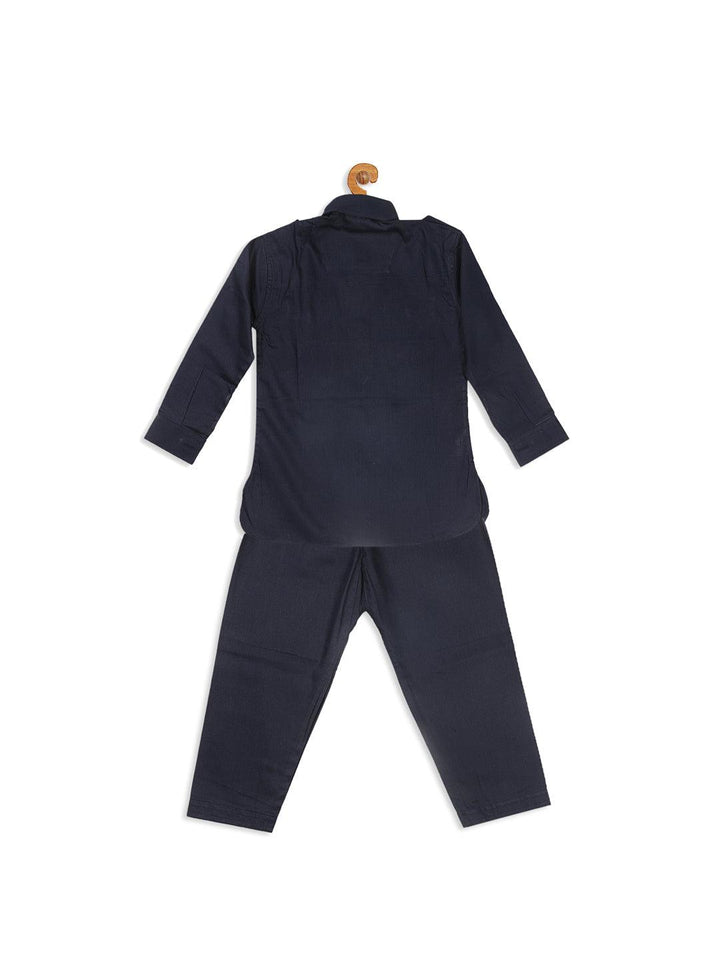 VASTRAMAY SISHU Boy's Blue Pure Cotton Pathani Kurta With Pyjama Set - Uboric