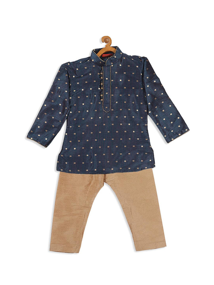 VASTRAMAY SISHU Boy's Blue Woven Design Kurta And Rose Gold Pyjama Set - Uboric