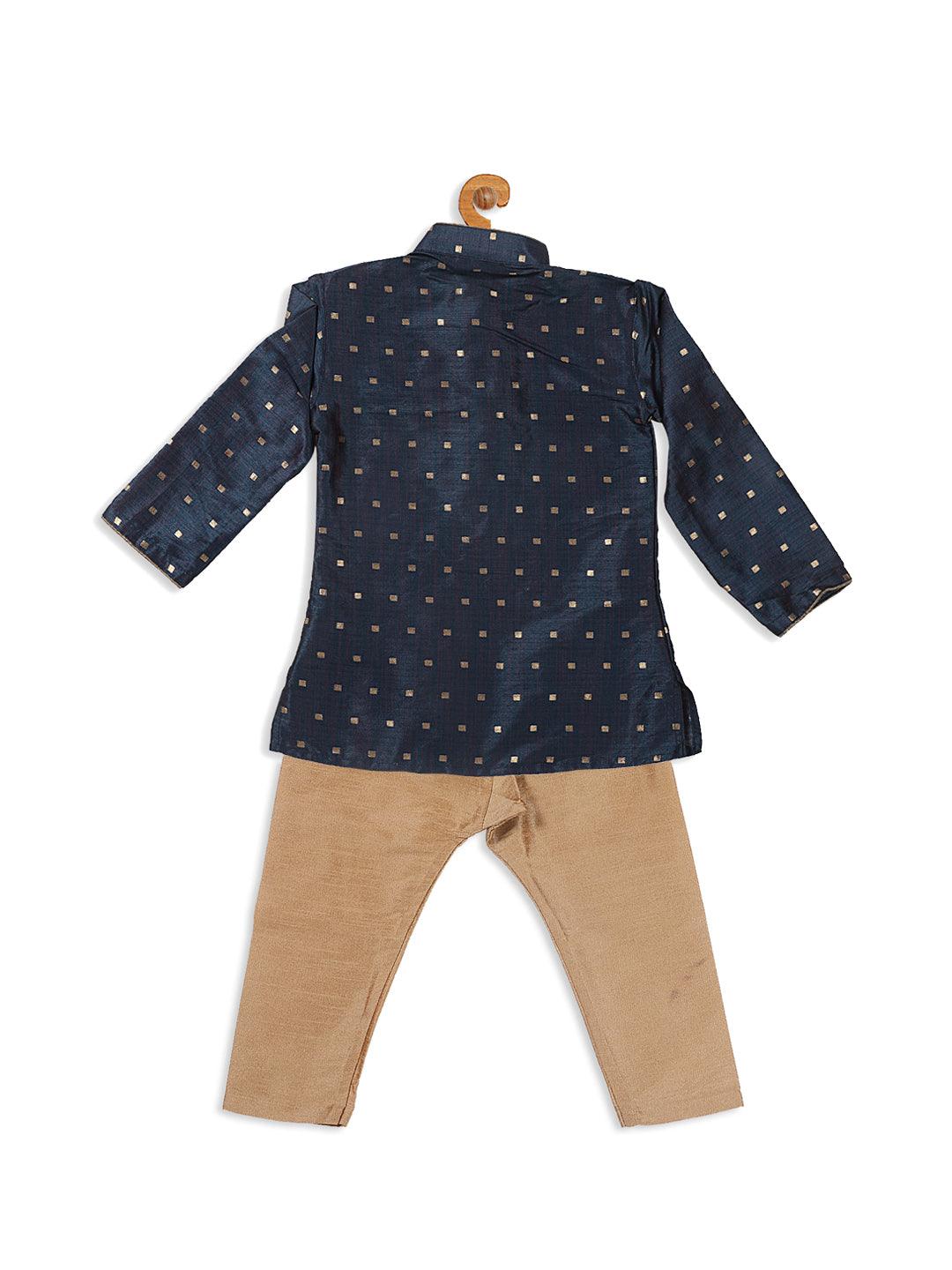 VASTRAMAY SISHU Boy's Blue Woven Design Kurta And Rose Gold Pyjama Set - Uboric