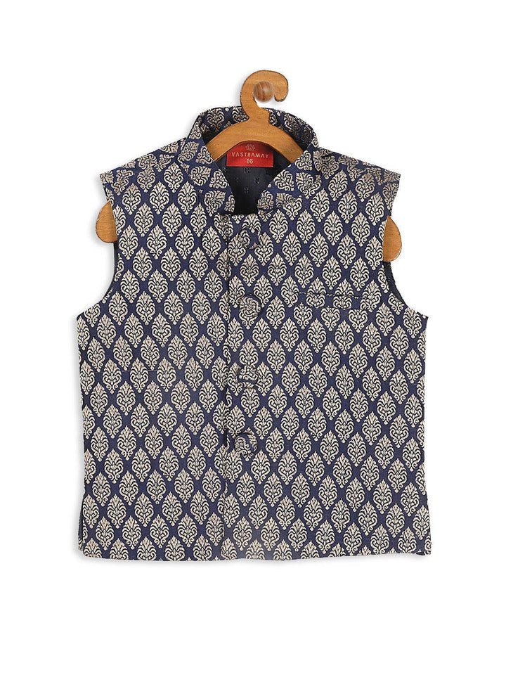 VASTRAMAY SISHU Boy's Blue Woven Design Slim Fit Nehru Jacket - Uboric