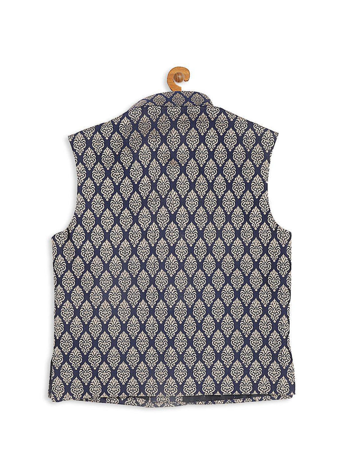 VASTRAMAY SISHU Boy's Blue Woven Design Slim Fit Nehru Jacket - Uboric