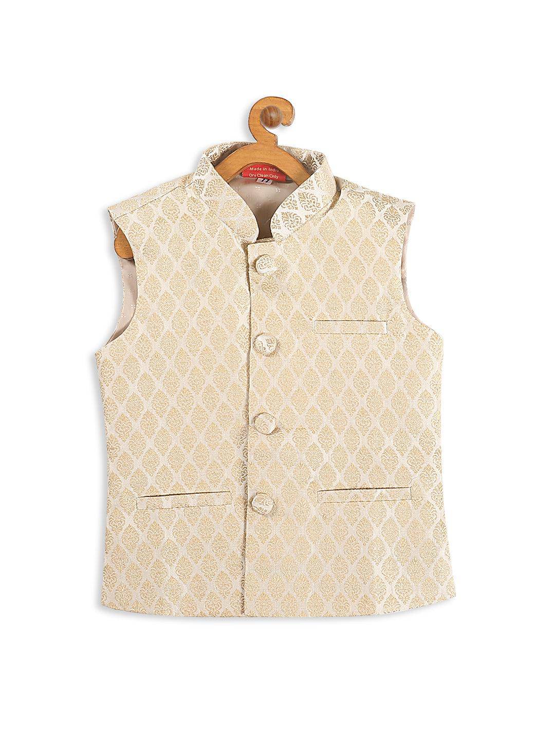 VASTRAMAY SISHU Boy's Cream Woven Design Nehru Jackets - Uboric