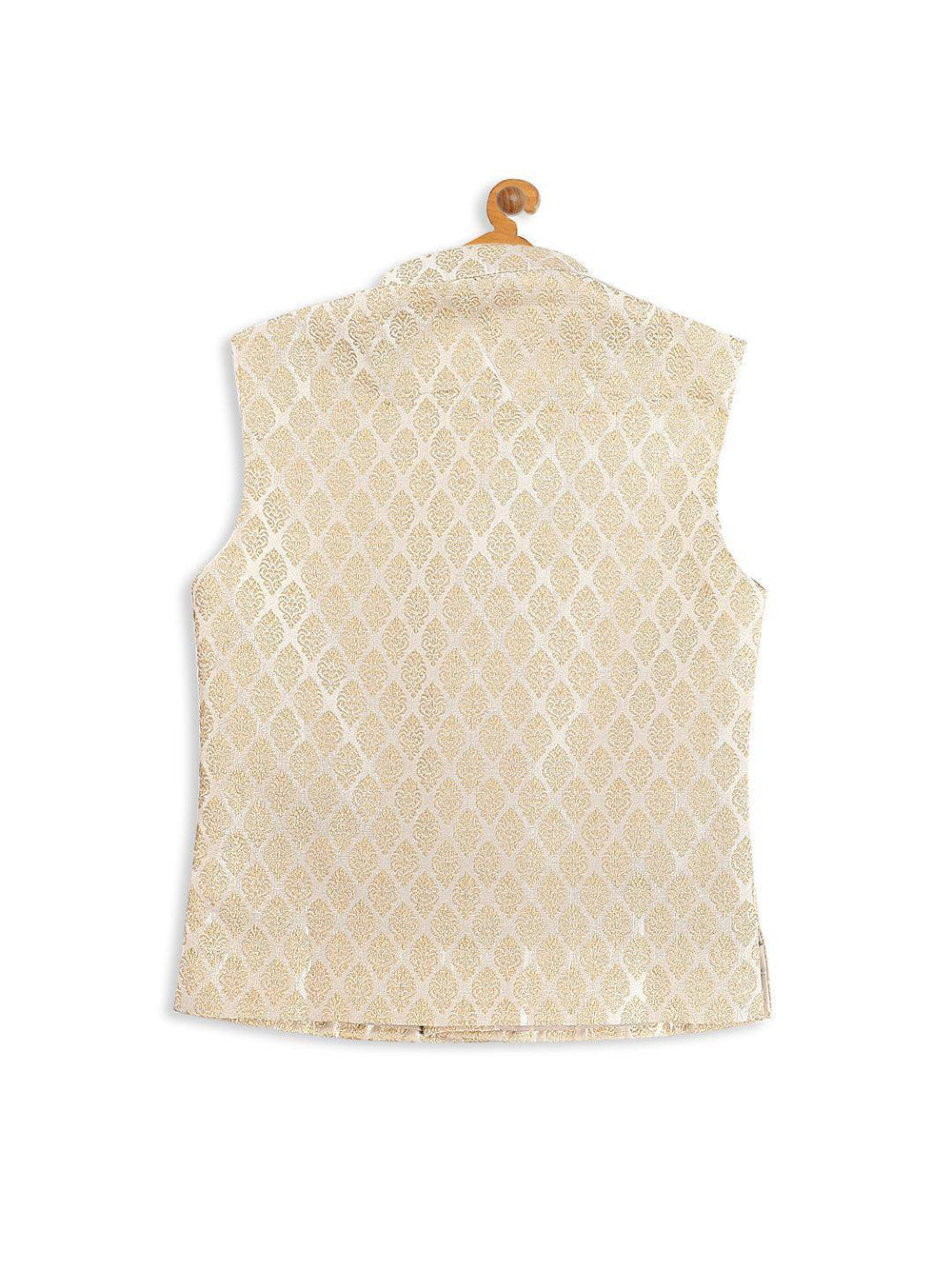 VASTRAMAY SISHU Boy's Cream Woven Design Nehru Jackets - Uboric