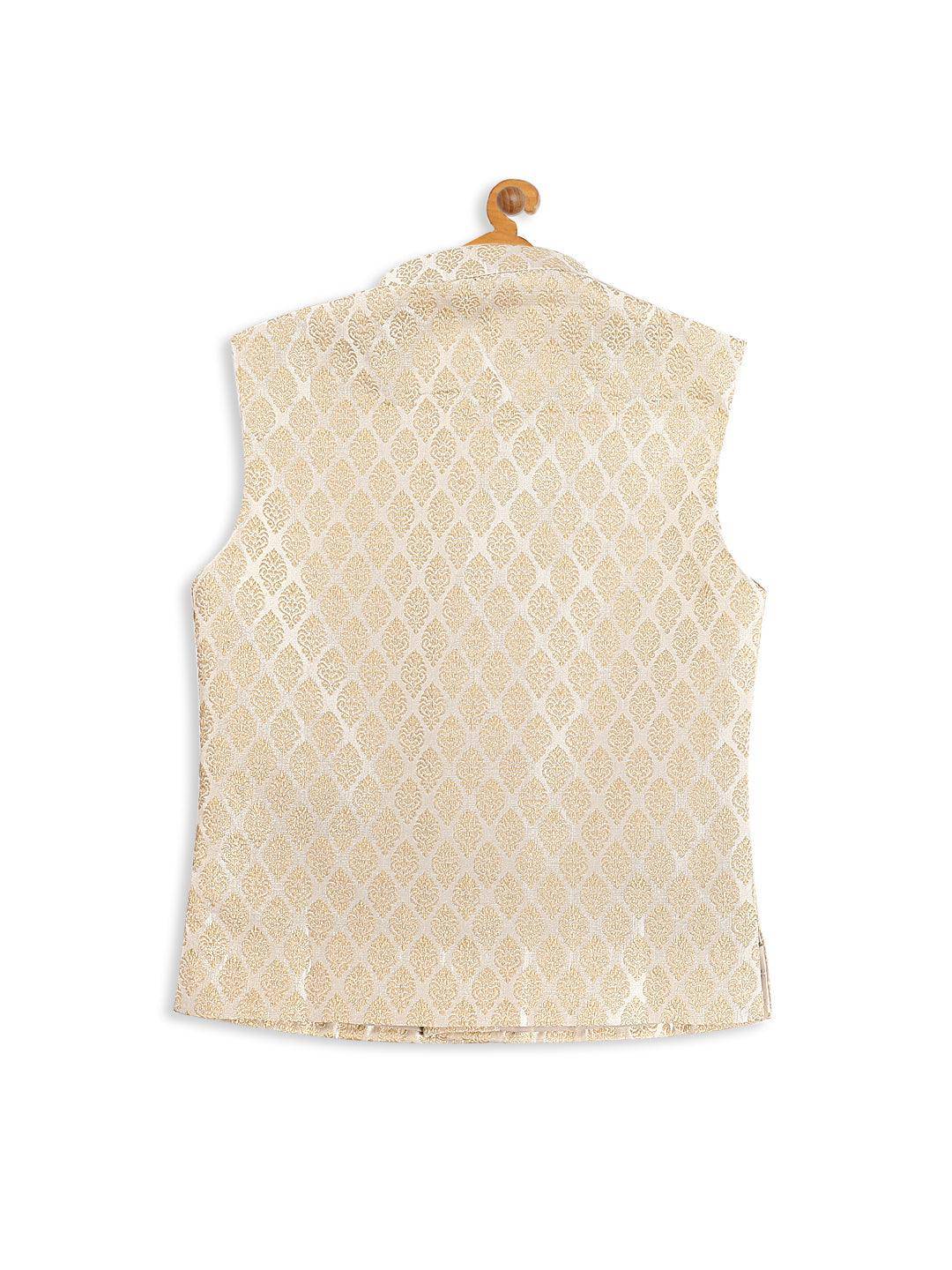 VASTRAMAY SISHU Boy's Cream Woven Design Nehru Jackets - Uboric