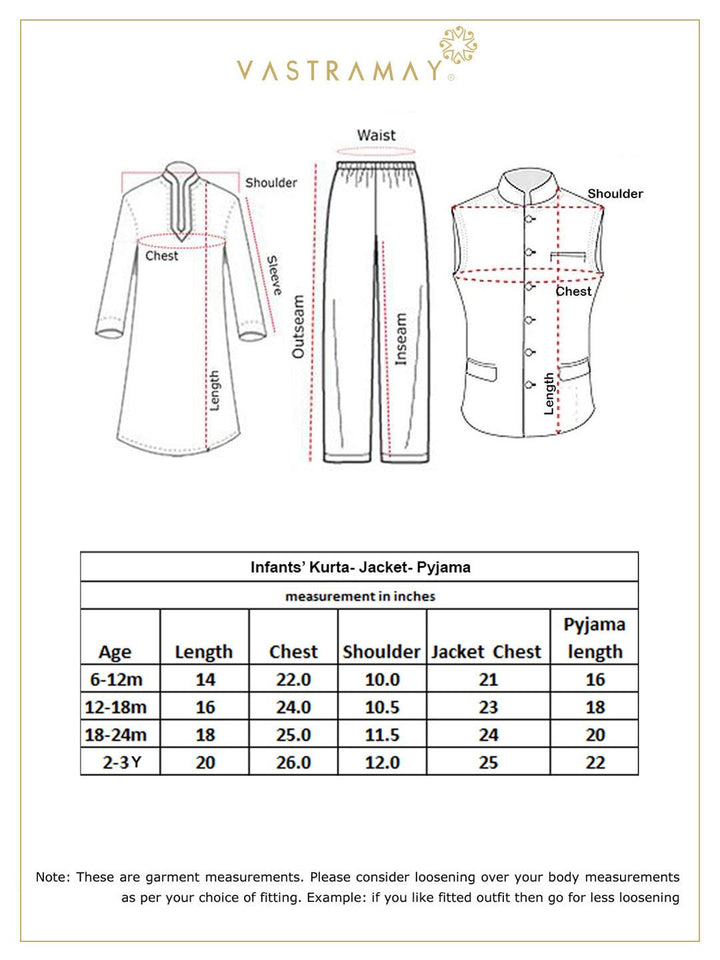 VASTRAMAY SISHU Boy's Cream Woven Design Slim Fit Nehru Jacket And Black Kurta Pyjama Set - Uboric