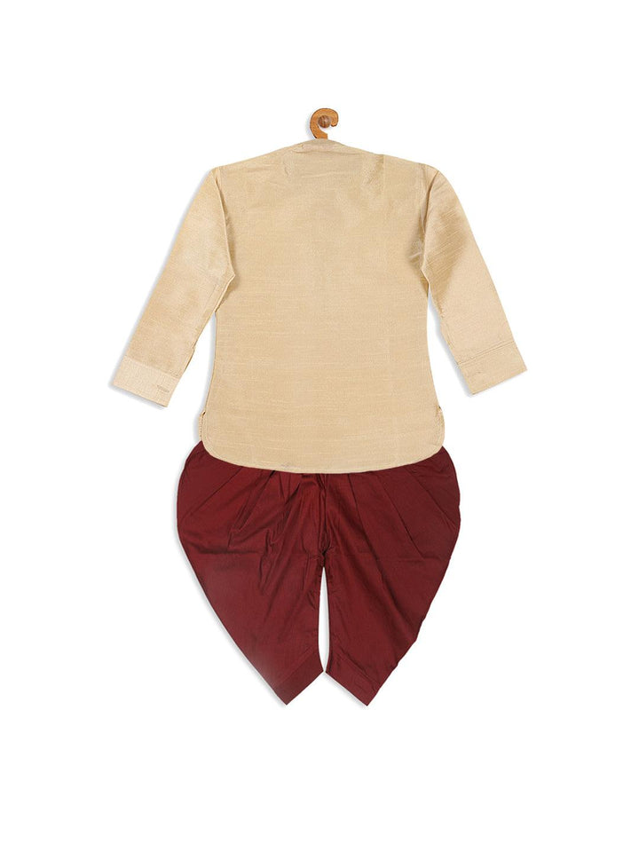 VASTRAMAY SISHU Boy's Gold Kurta And Maroon Cowl Dhoti Set - Uboric