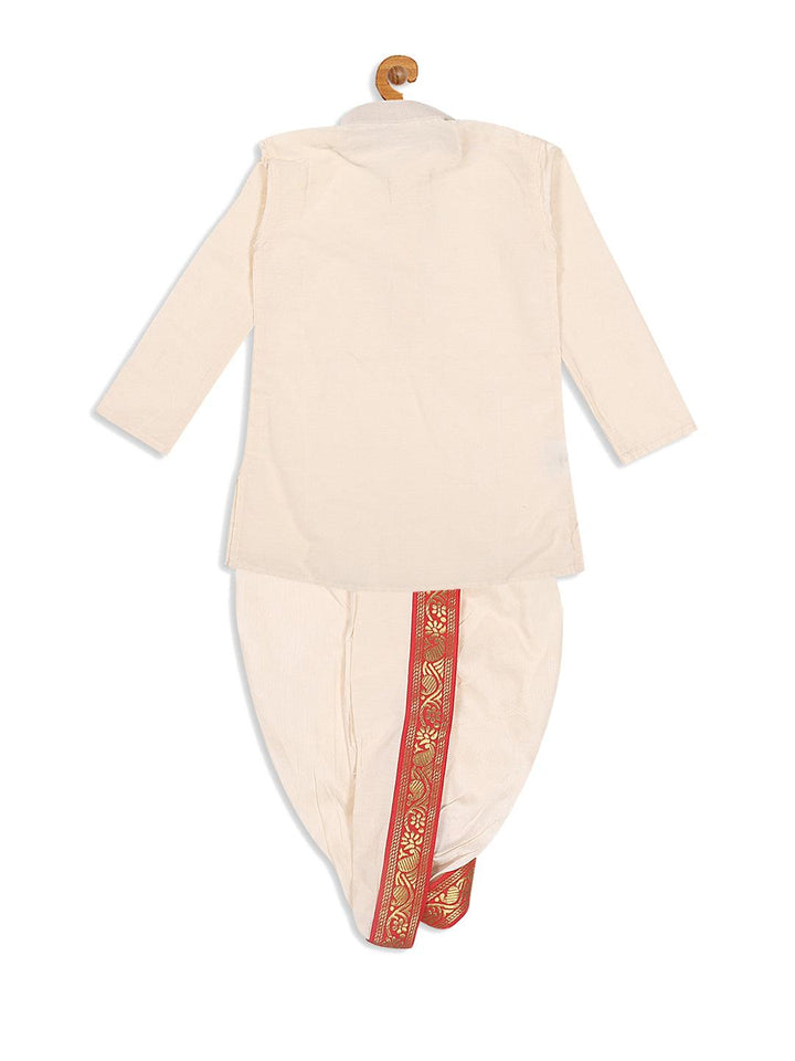 VASTRAMAY SISHU Boy's Gold-Toned Kurta with Dhoti Pants & With Dupatta - Uboric