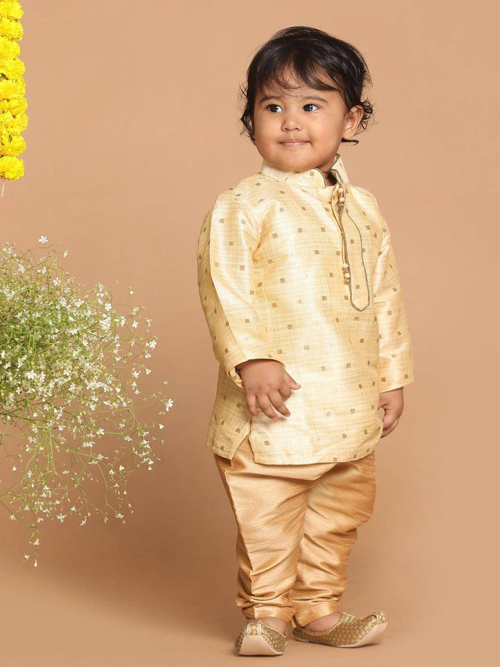 VASTRAMAY SISHU Boy's Gold-Toned Woven Kurta With Pyjama Set - Uboric