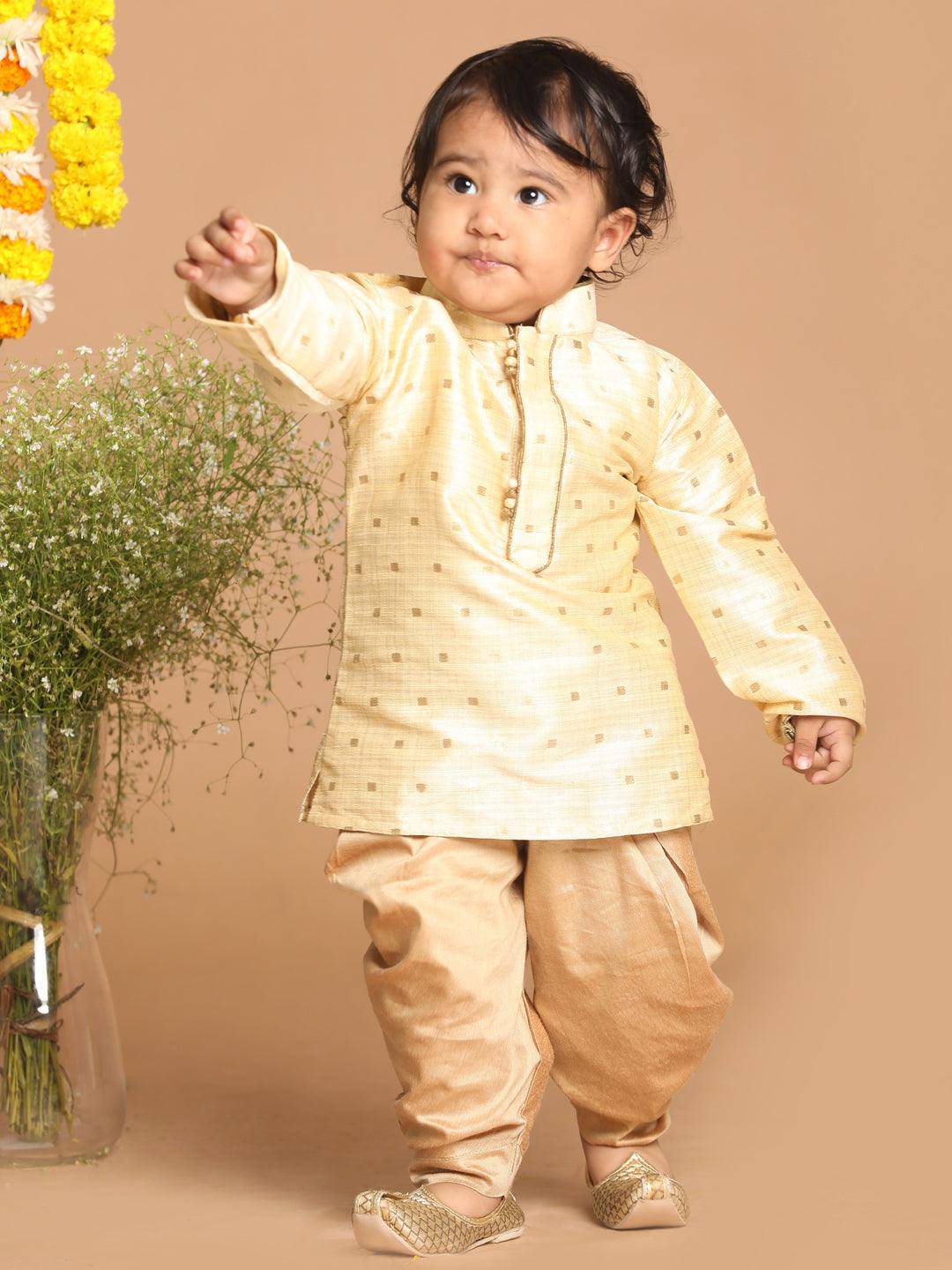 VASTRAMAY SISHU Boy's Gold Woven Design Kurta With Dhoti Set - Uboric