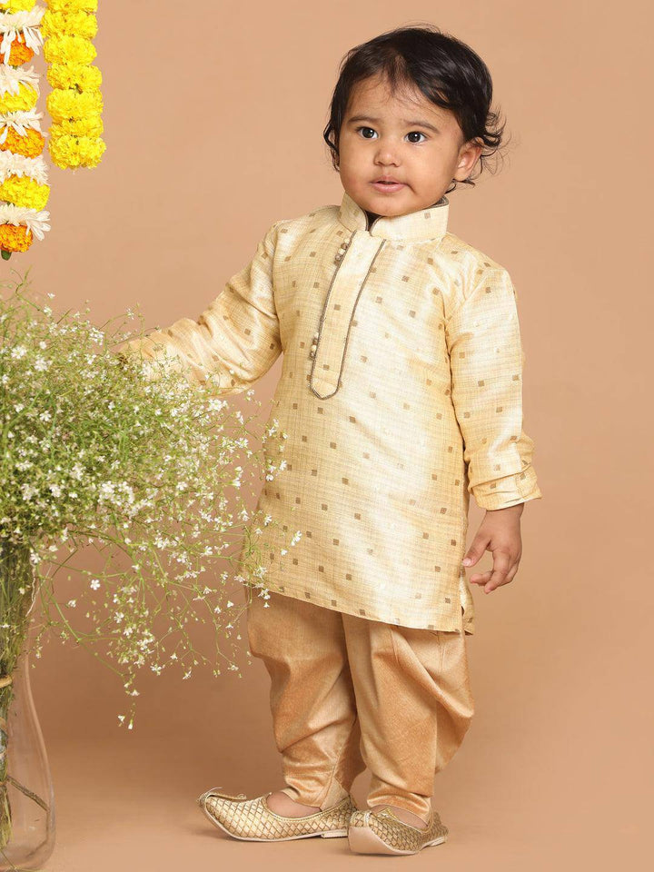 VASTRAMAY SISHU Boy's Gold Woven Design Kurta With Dhoti Set - Uboric