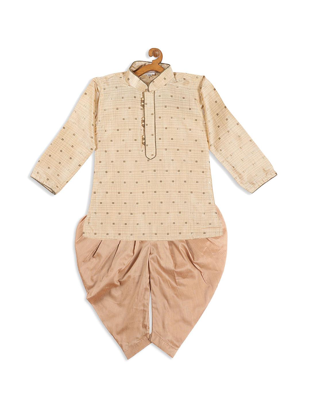 VASTRAMAY SISHU Boy's Gold Woven Design Kurta With Dhoti Set - Uboric