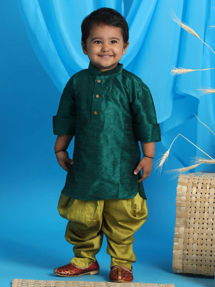 VASTRAMAY SISHU Boy's Green Kurta And Green Cowl Dhoti Set - Uboric