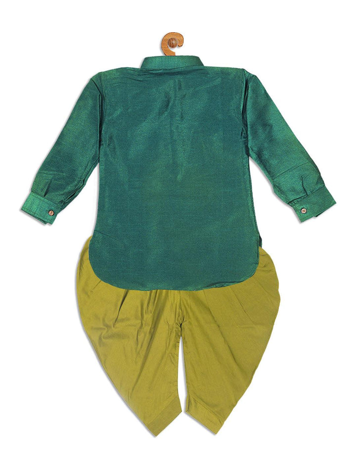 VASTRAMAY SISHU Boy's Green Kurta And Green Cowl Dhoti Set - Uboric