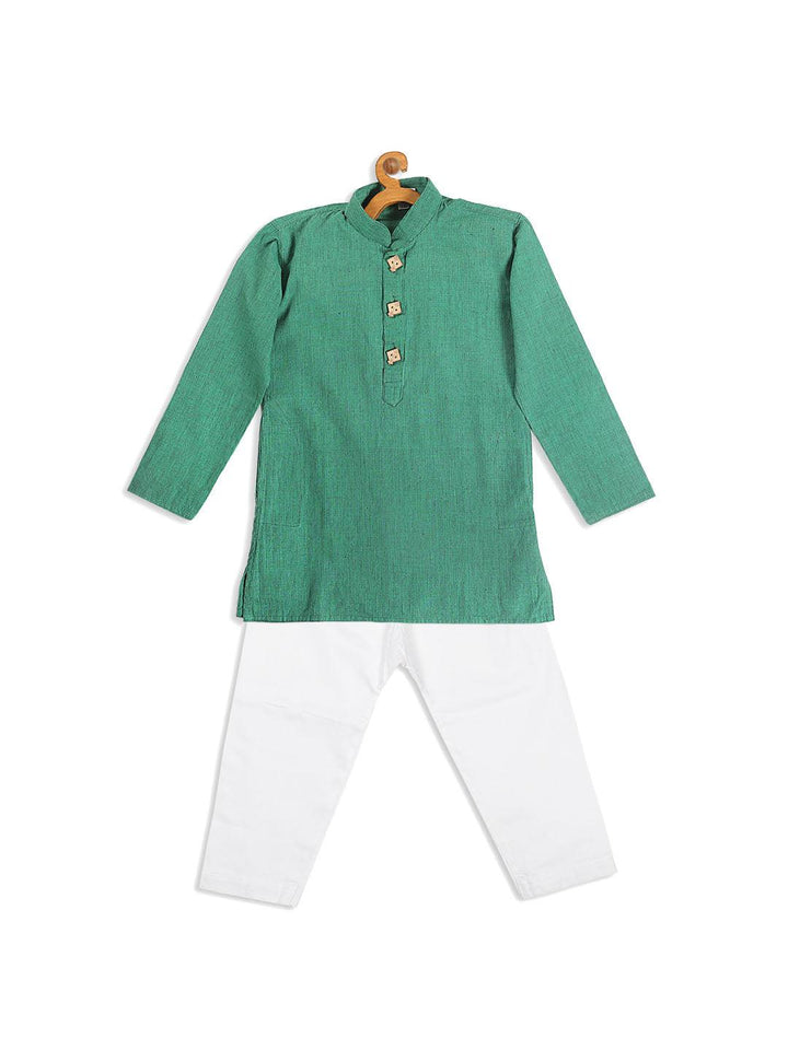 VASTRAMAY SISHU Boy's Green Striped Pure Cotton Kurta With Pyjama Set - Uboric