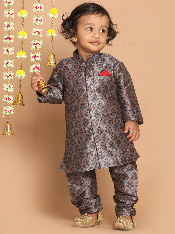 VASTRAMAY SISHU Boy's Grey Floral Printed Kurta And Pyjama Set - Uboric