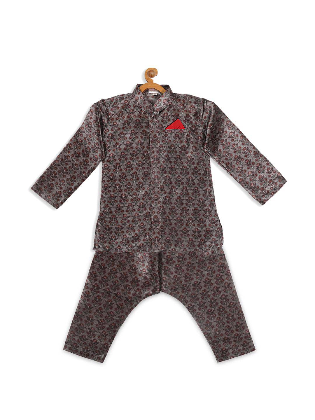 VASTRAMAY SISHU Boy's Grey Floral Printed Kurta And Pyjama Set - Uboric